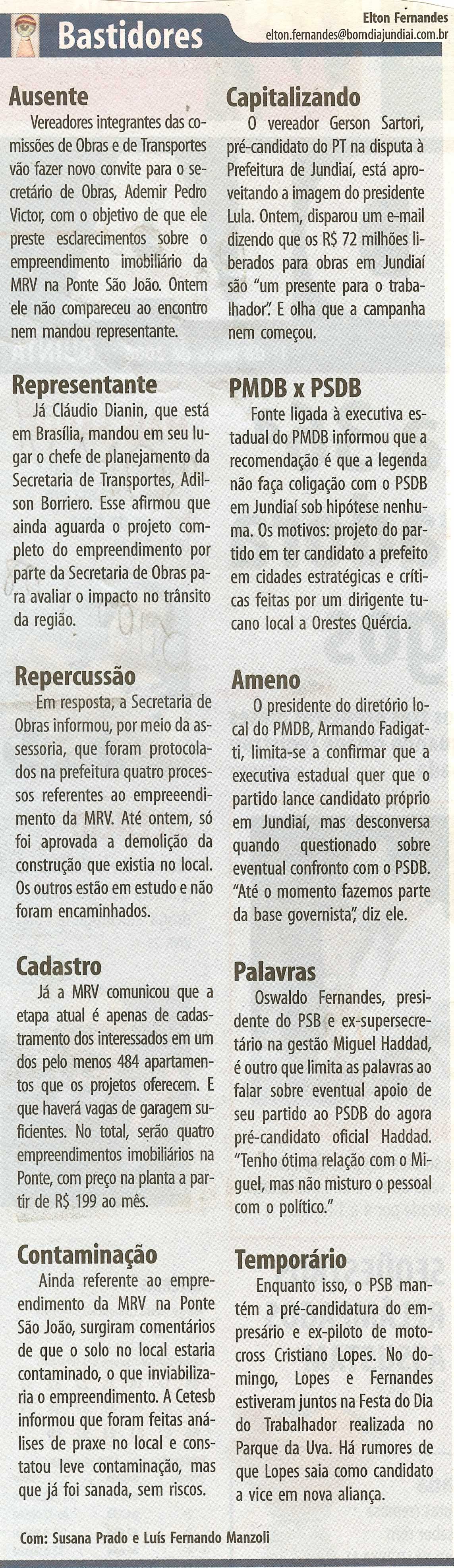 Bom Dia Jundiaí - 01/05/2008