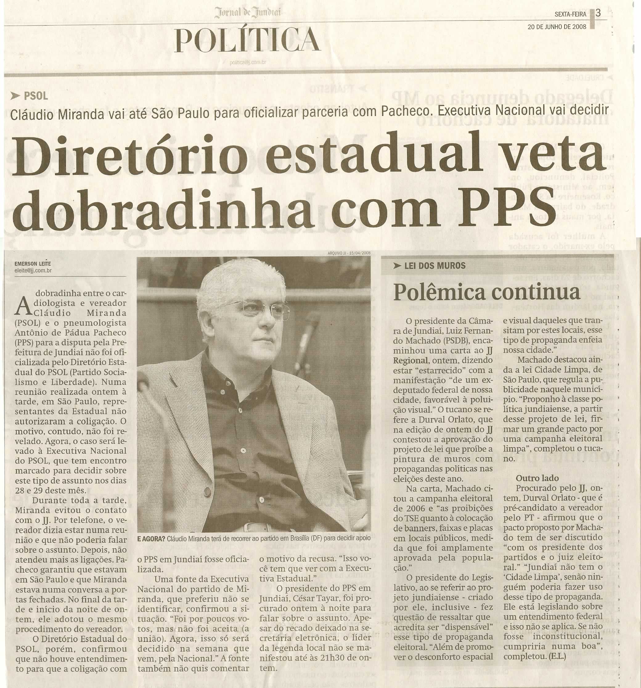 Jornal de Jundiaí - 20/06/2008