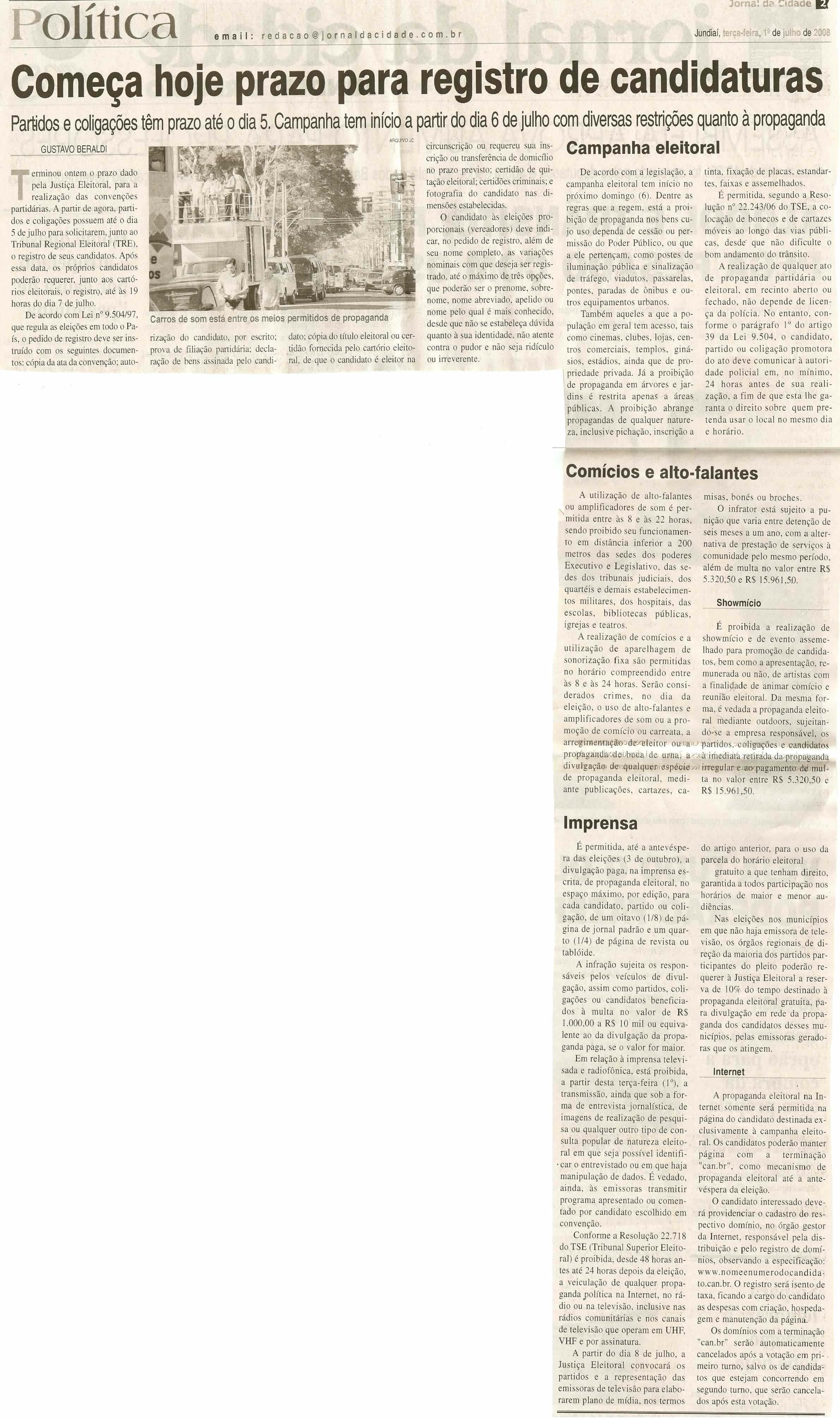 Jornal da Cidade - 01/07/2008