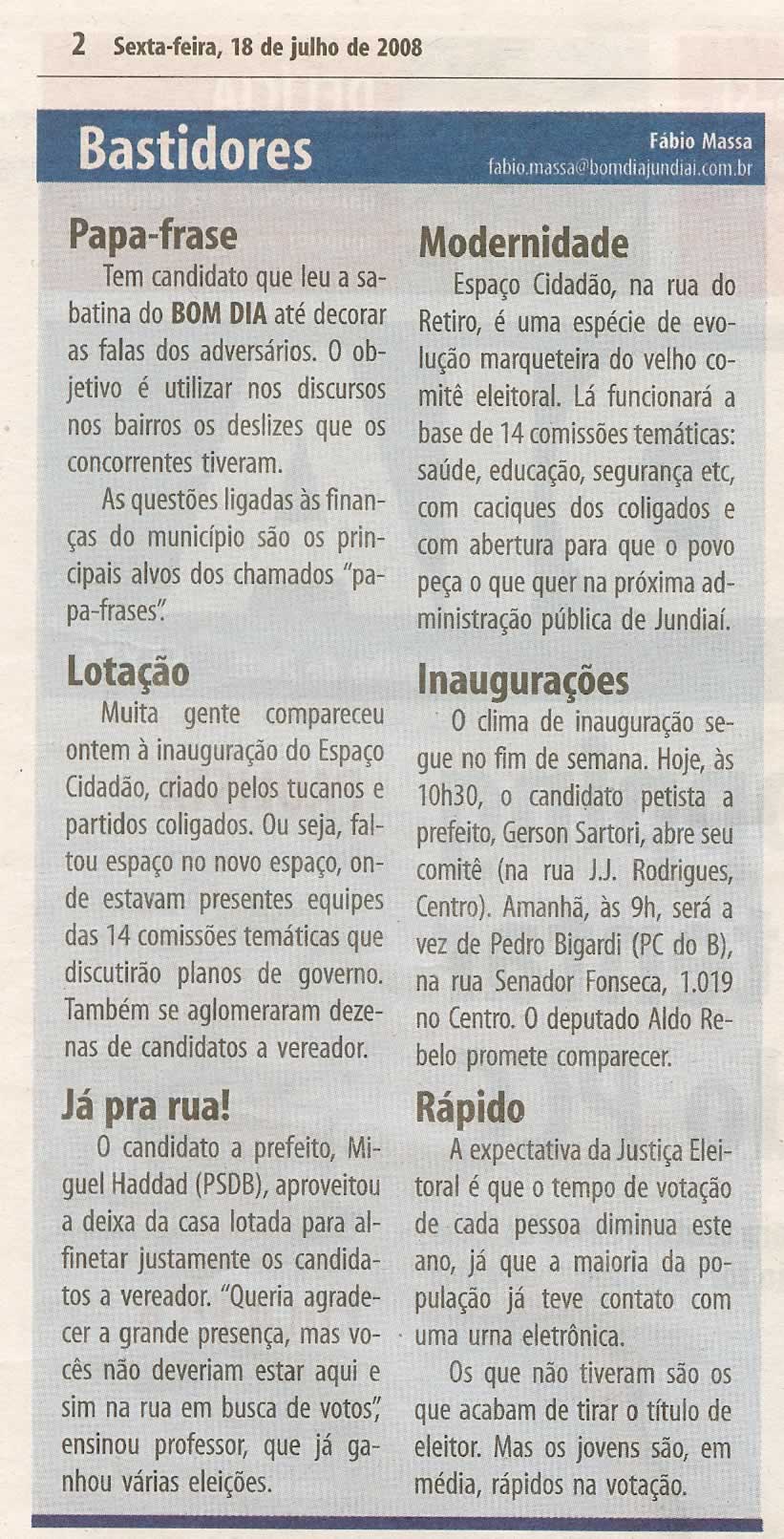 Bom Dia Jundiaí - 18/07/2008
