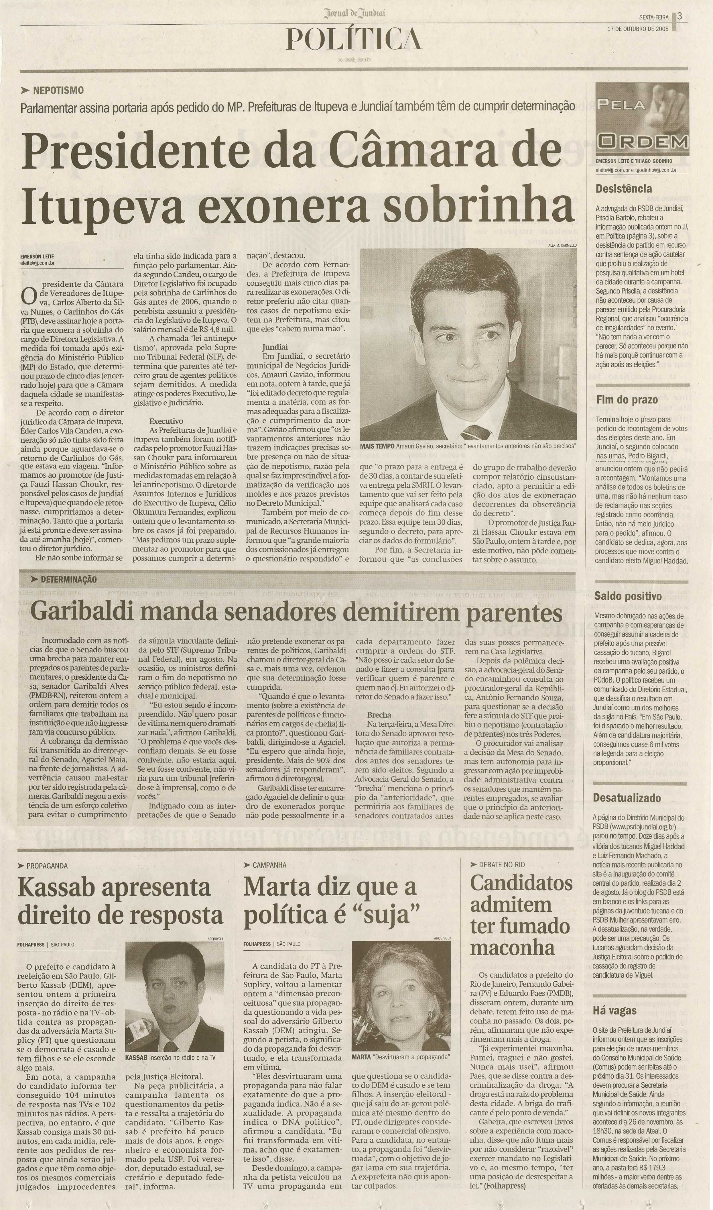 Jornal de Jundiaí - 17/10/2008