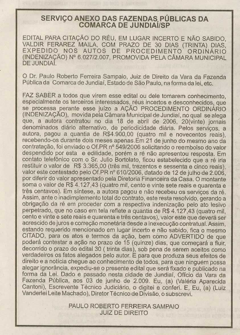 Jornal de Jundiaí - 17/06/2009