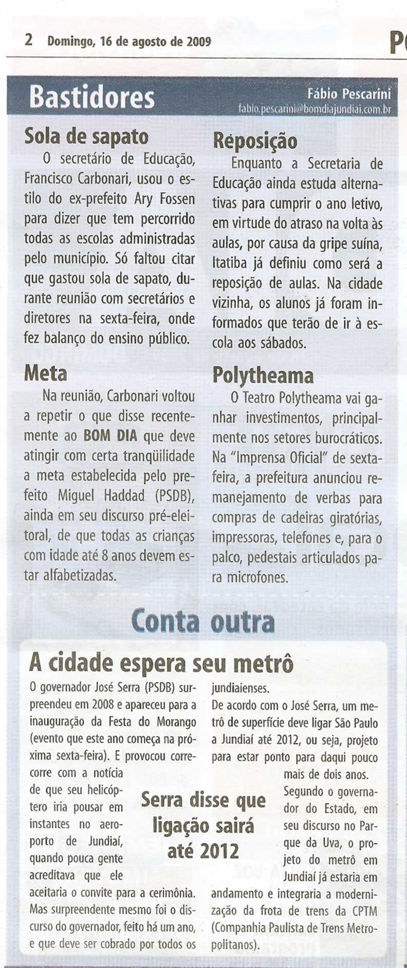 Bom Dia Jundiaí - 16/08/2009