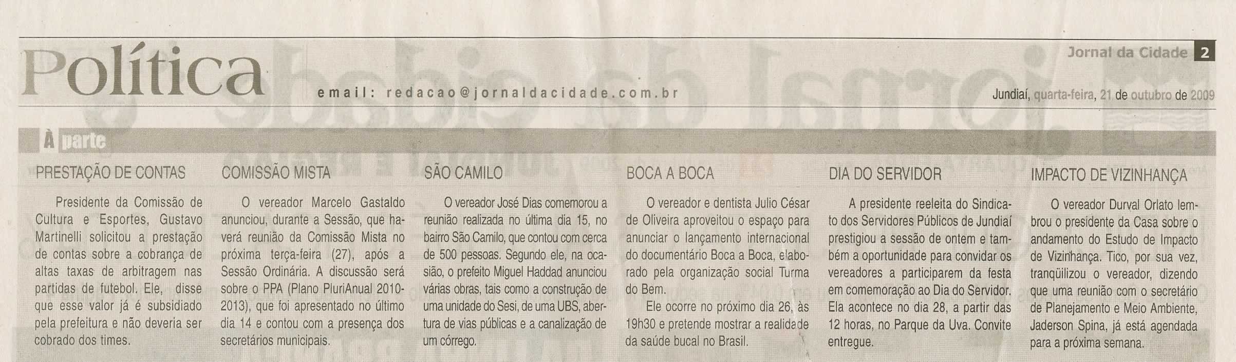 Jornal da Cidade - 21/10/2009