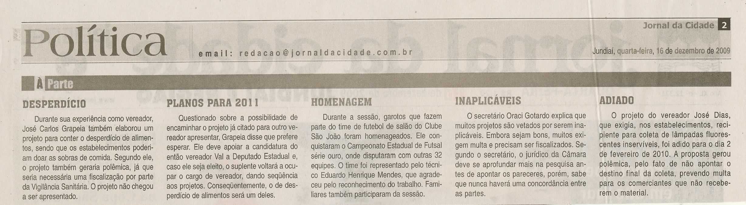 Jornal da Cidade - 16/12/2009