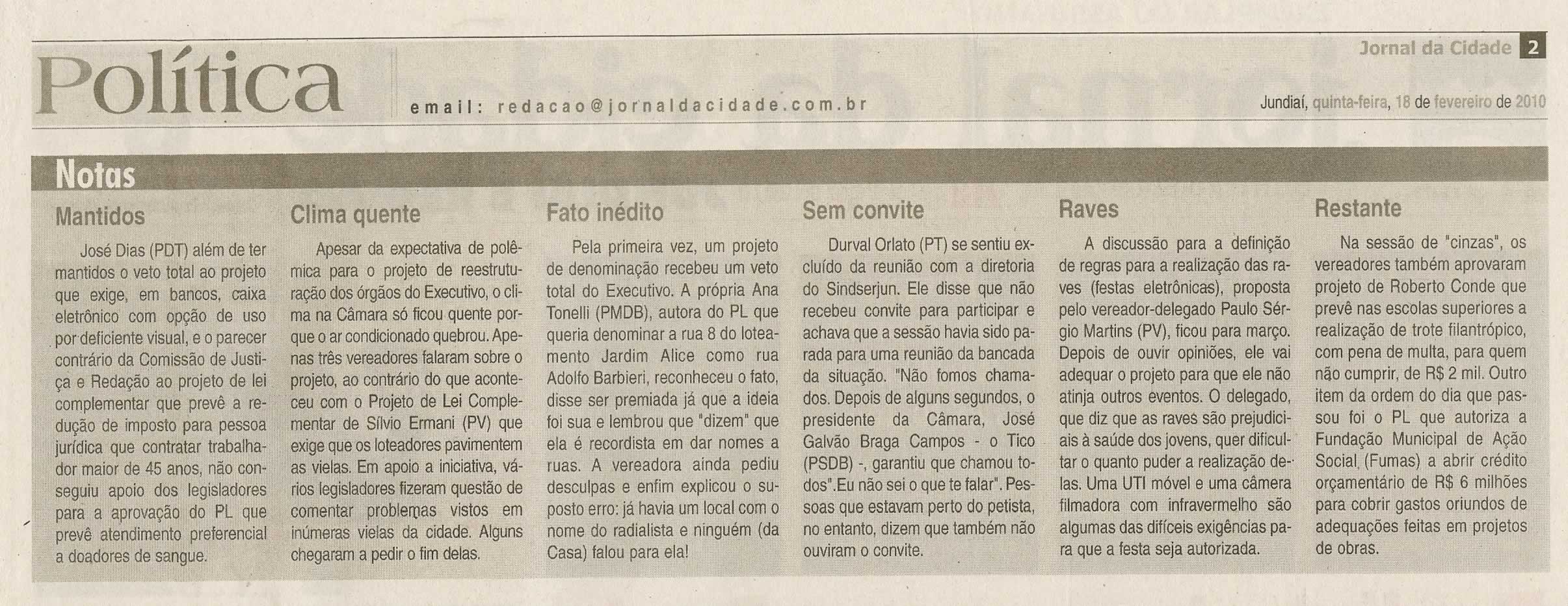 Jornal da Cidade - 18/02/2010