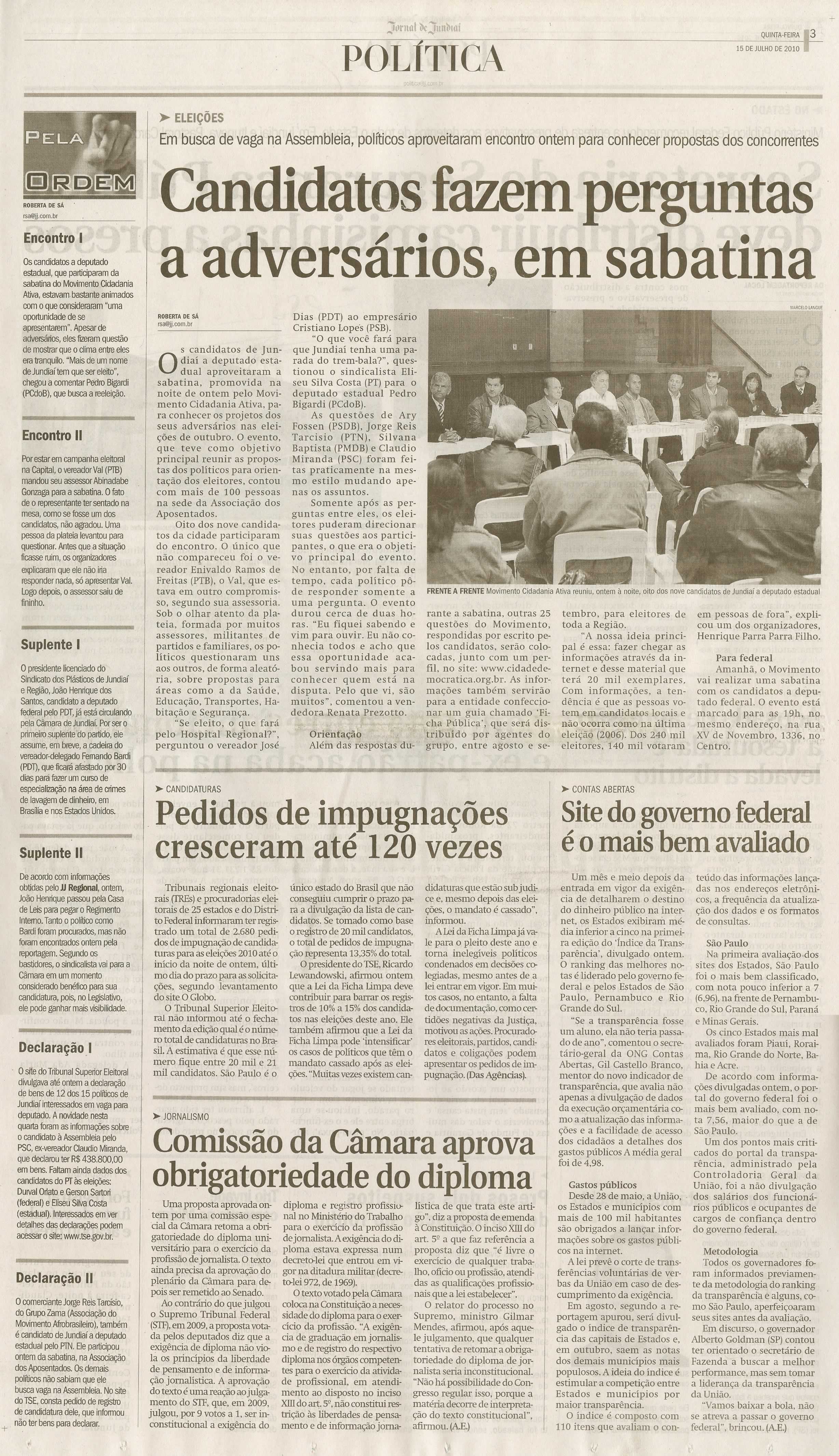 Jornal de Jundiaí - 15/07/2010