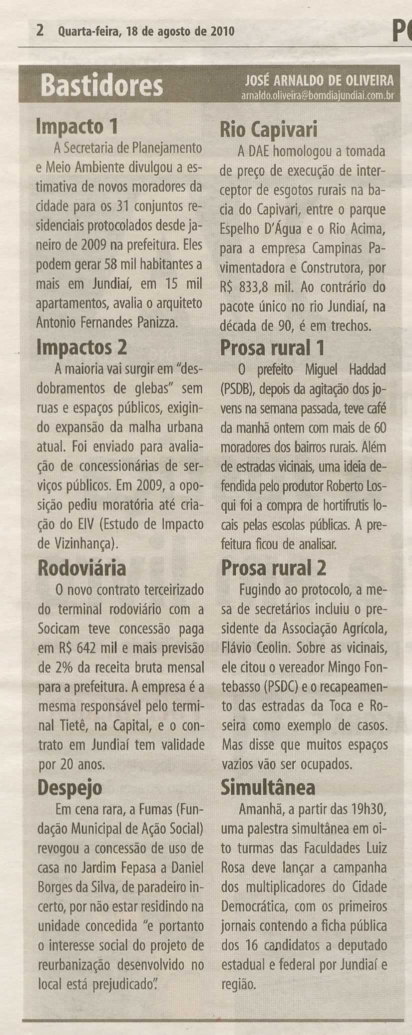 Jornal de Jundiaí - 18/08/2010