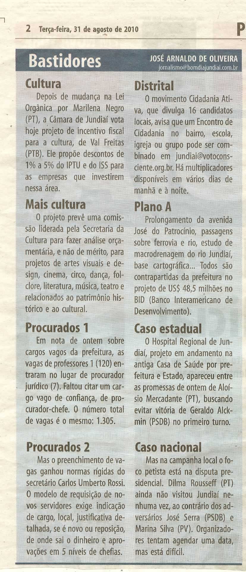 Bom Dia Jundiaí - 31/08/2010