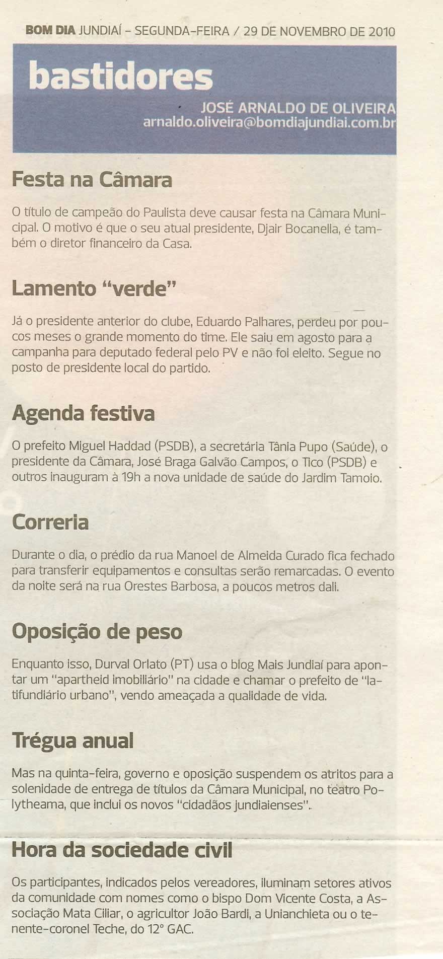 Bom Dia Jundiaí - 29/11/2010