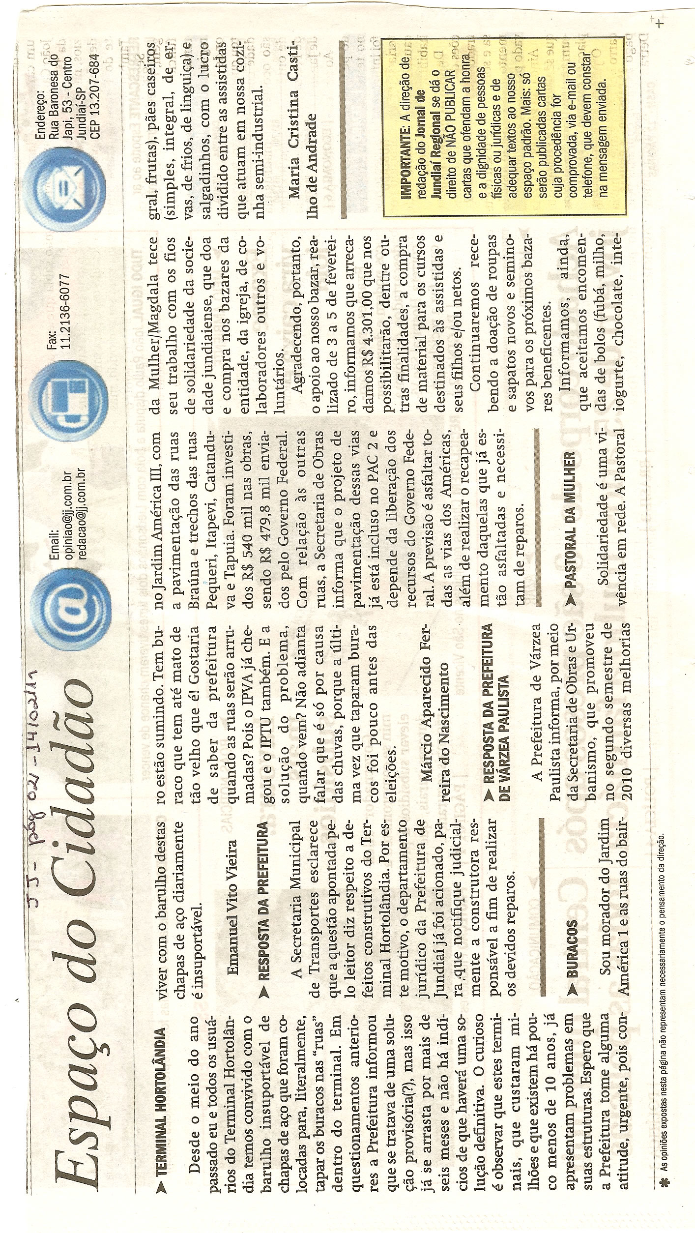 Jornal de Jundiaí - 14/02/2011