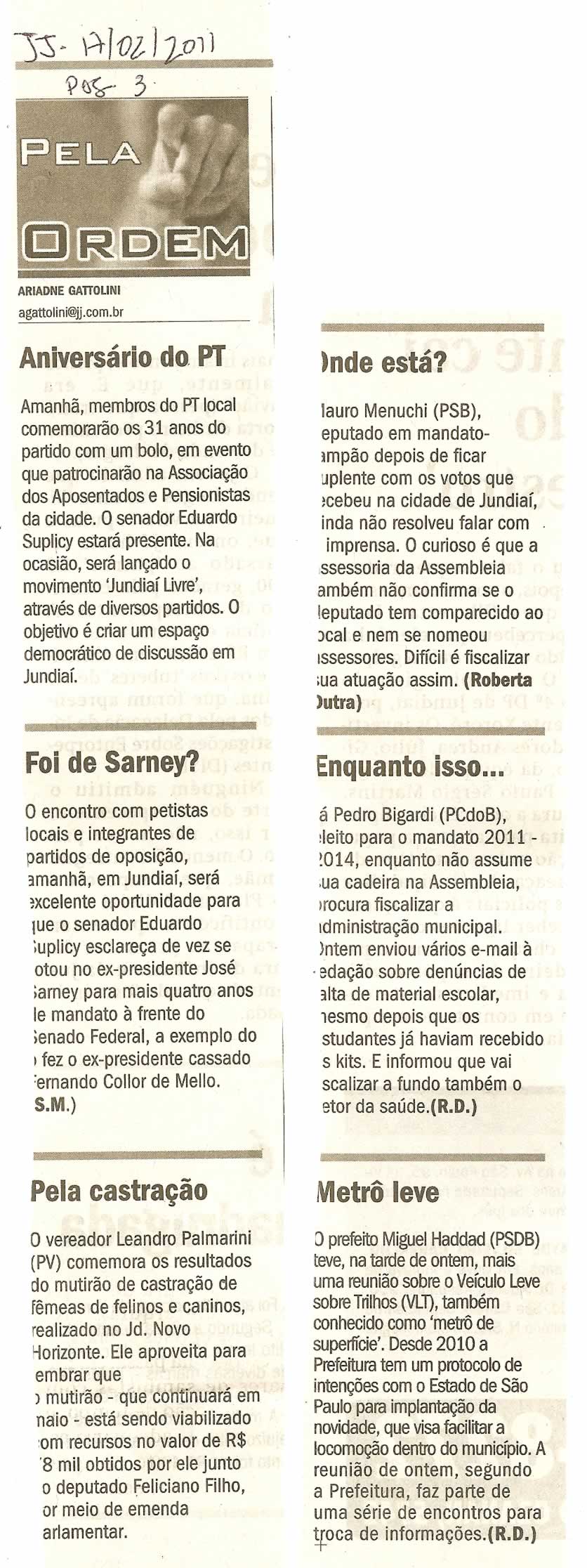Jornal de Jundiaí - 17/02/2011