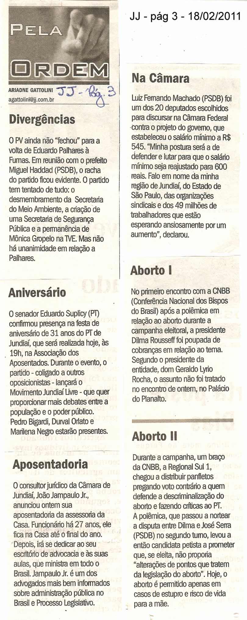 Jornal de Jundiaí - 18/02/2011