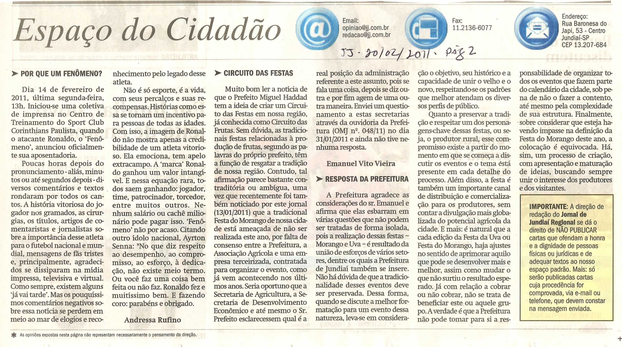 Jornal de Jundiaí - 20/02/2011