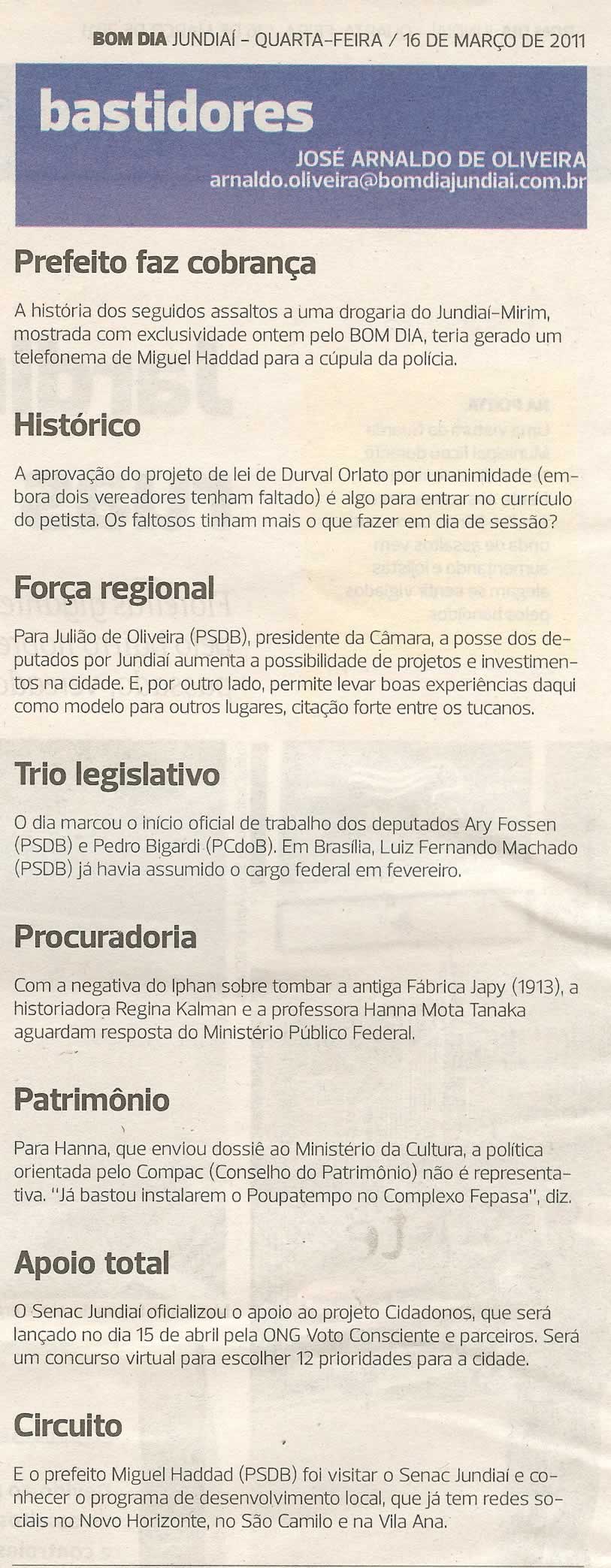 Bom Dia Jundiaí - 16/03/2011
