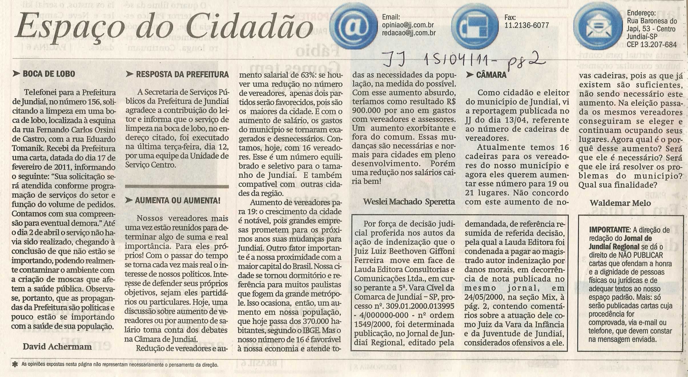 Jornal de Jundiaí - 15/04/2011