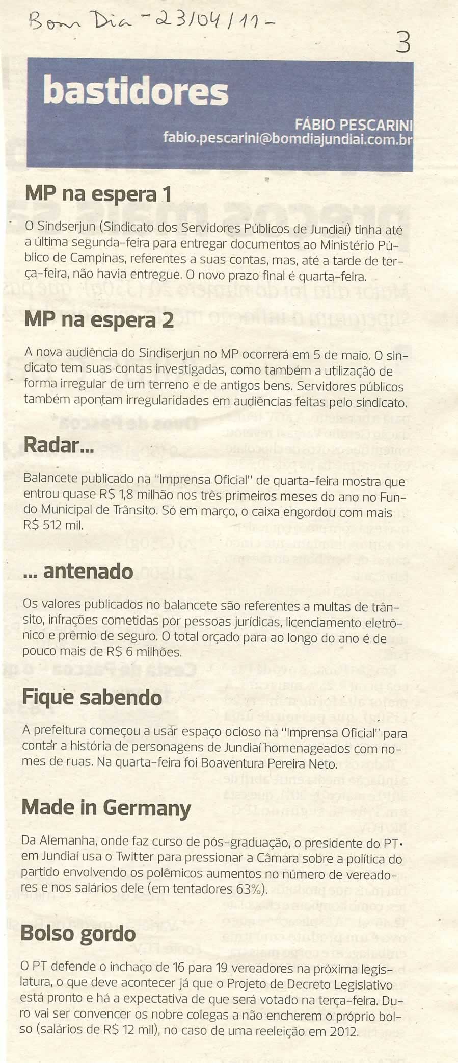 Bom Dia Jundiaí - 23/04/2011