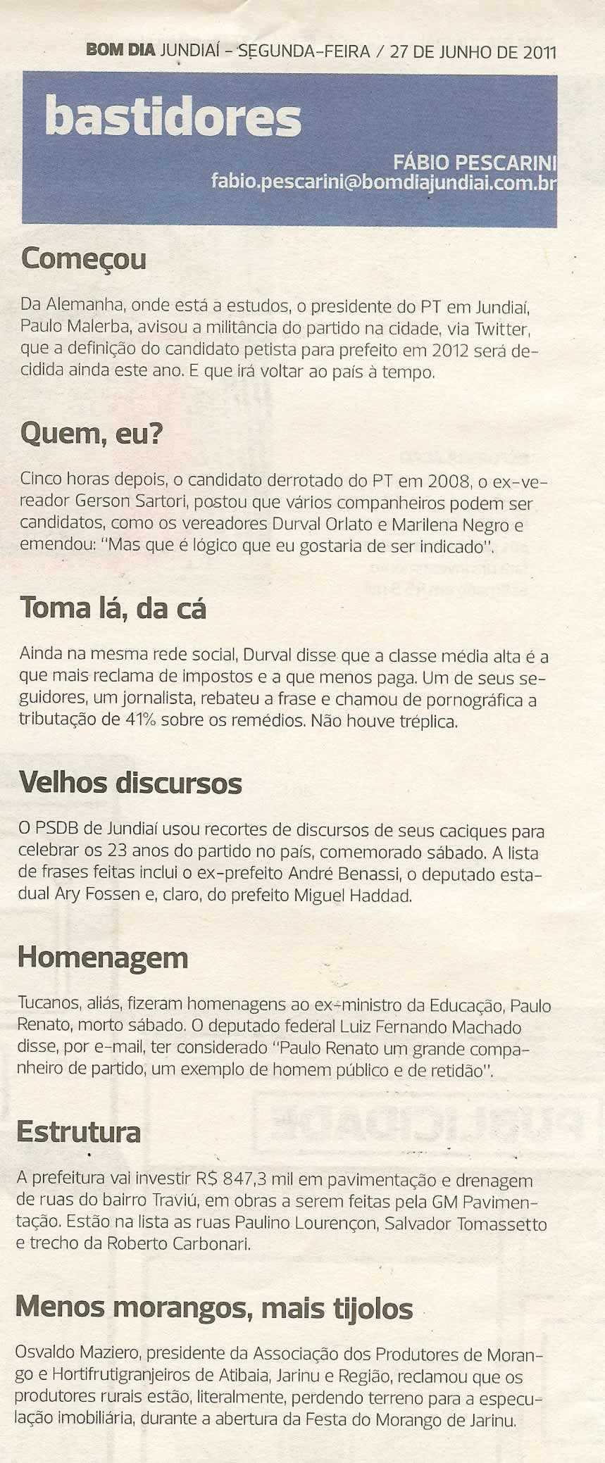 Bom Dia Jundiaí - 27/06/2011