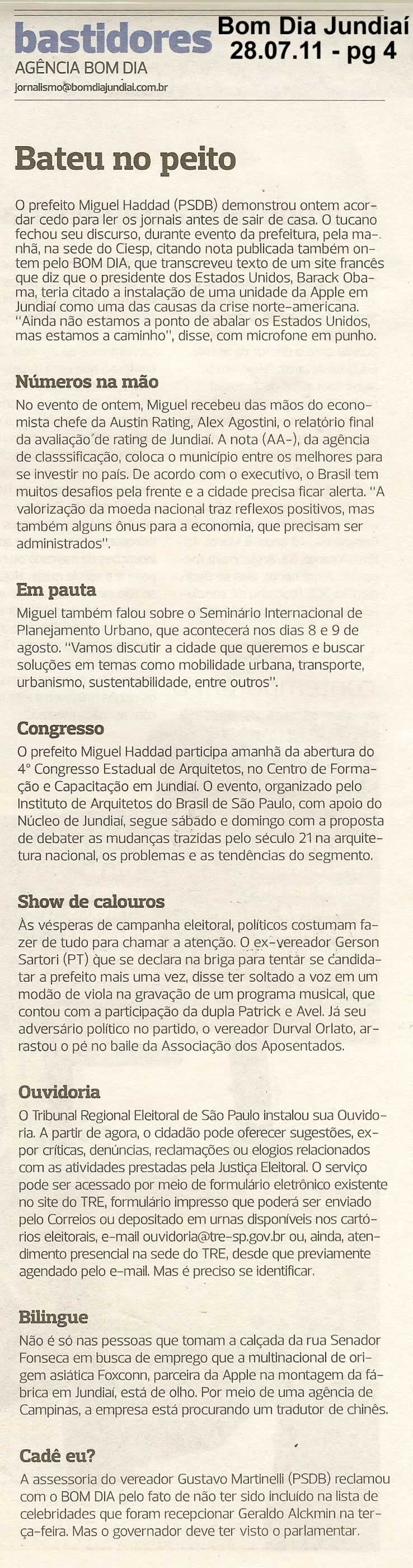 Bom Dia Jundiaí - 28/07/2011