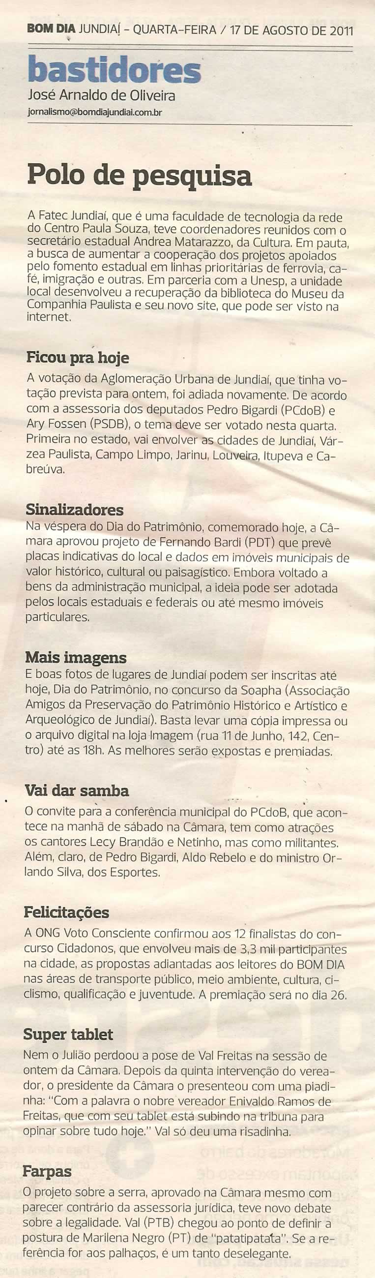 Bom Dia Jundiaí - 17/08/2011
