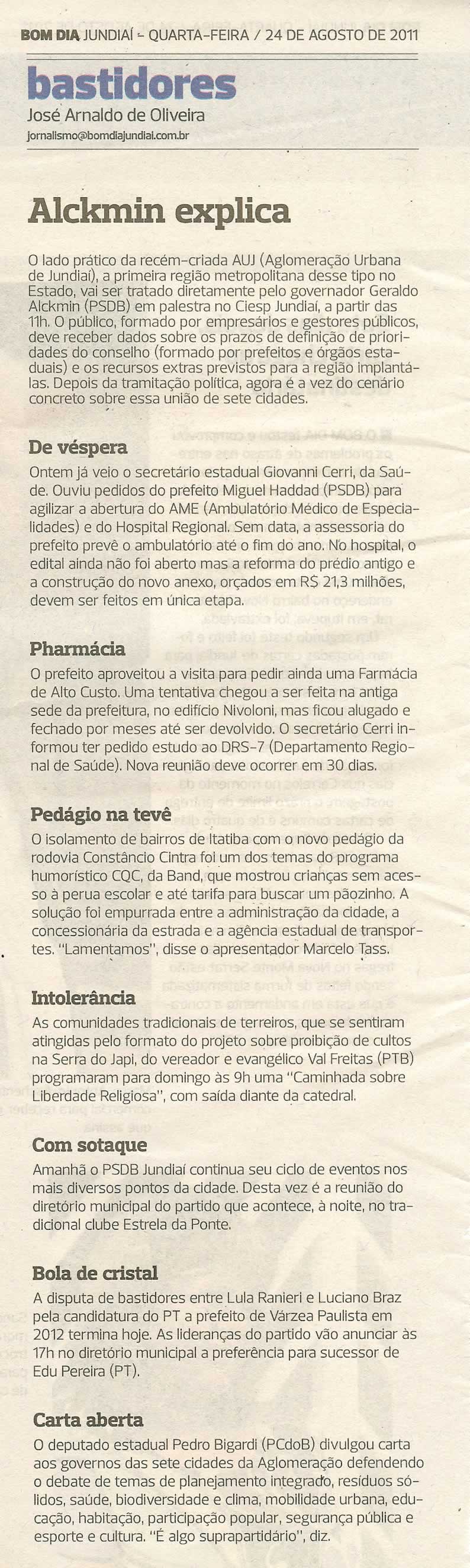Bom Dia Jundiaí - 24/08/2011