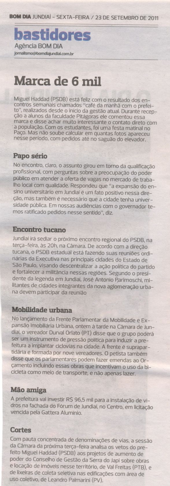 Bom Dia Jundiaí - 23/09/2011