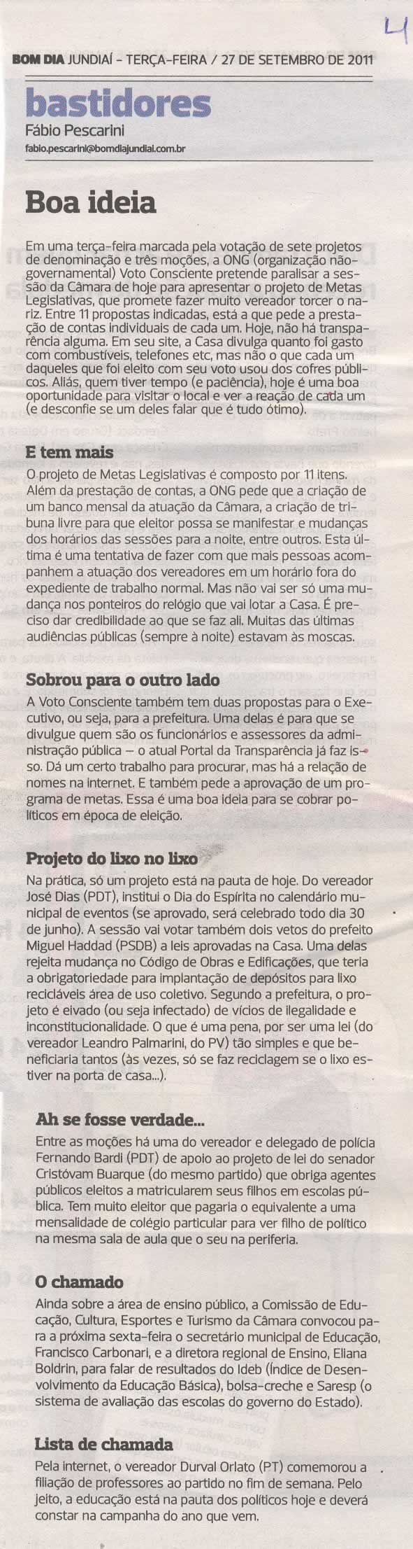 Bom Dia Jundiaí - 27/09/2011