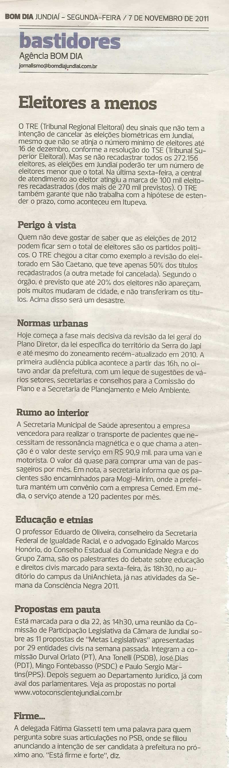 Bom Dia Jundiaí - 07/11/2011