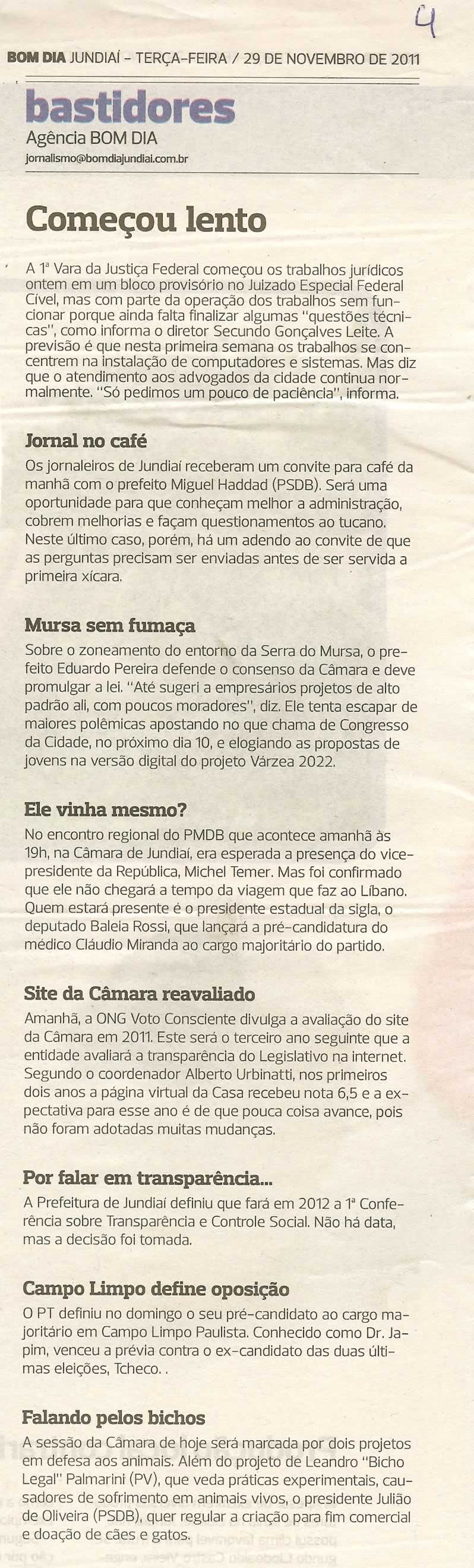 Bom Dia Jundiaí - 29/11/2011