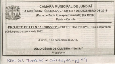 Bom Dia Jundiaí - 03/12/2011