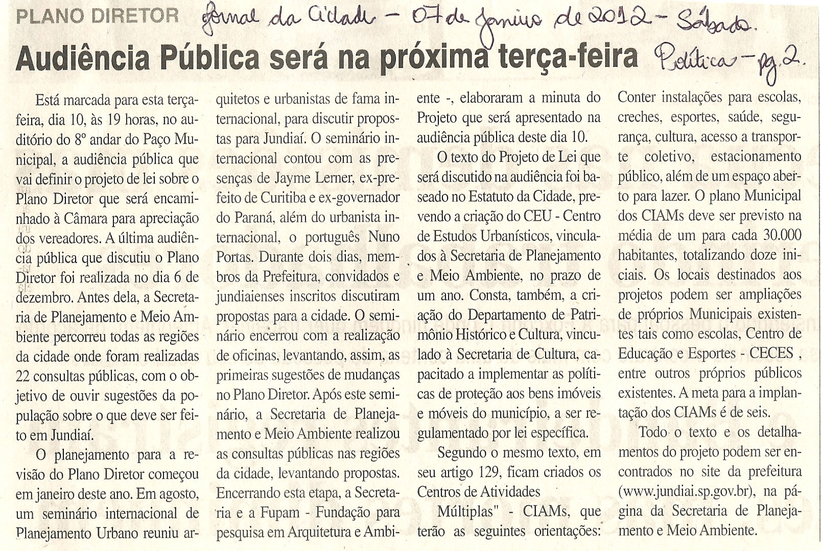Jornal da Cidade - 07/01/2012