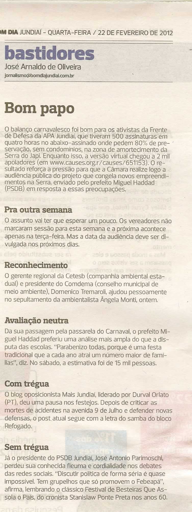 Bom Dia Jundiaí - 22/02/2012