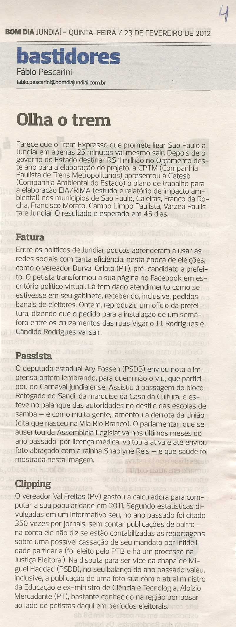 Bom Dia Jundiaí - 23/02/2012