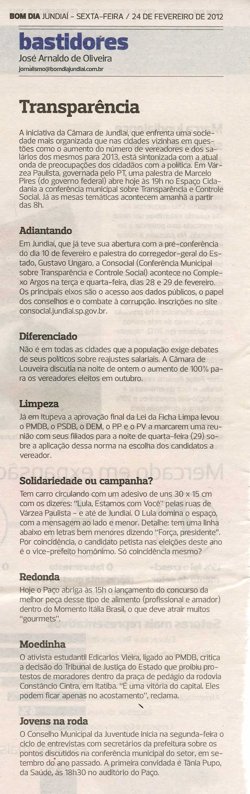 Bom Dia Jundiaí - 24/02/2012
