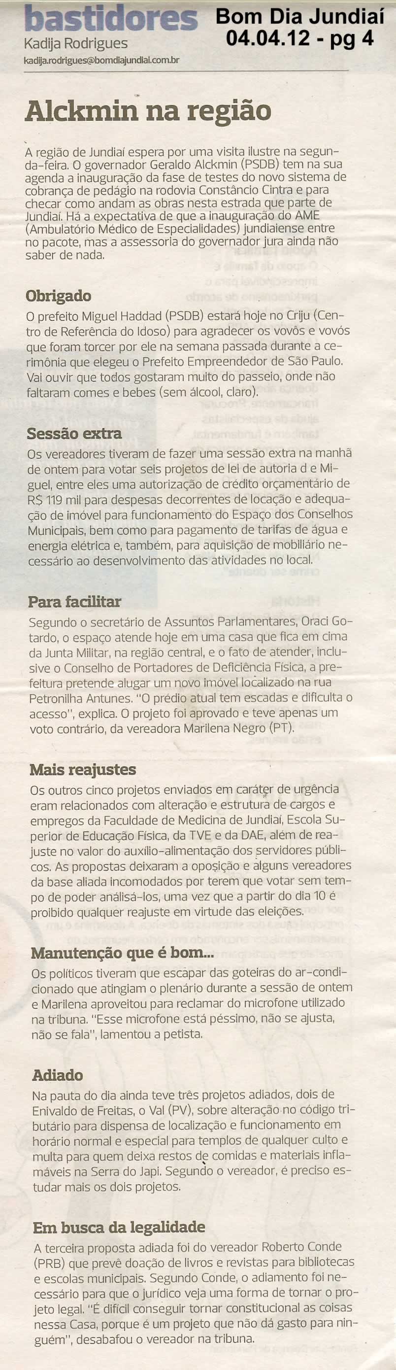 Bom Dia Jundiaí - 04/04/2012
