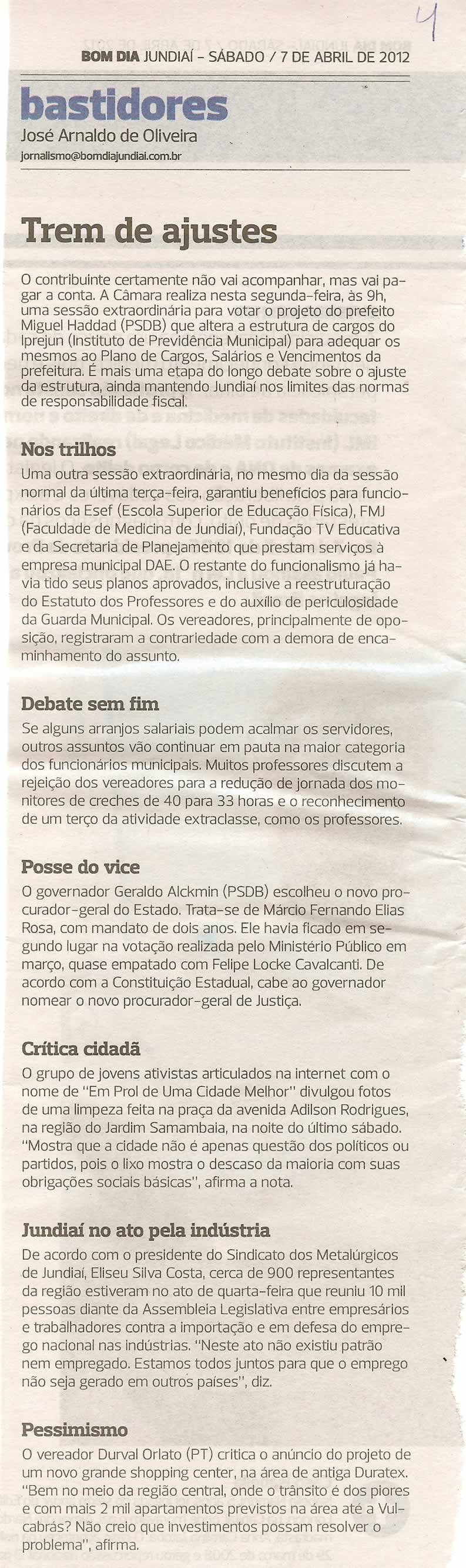 Bom Dia Jundiaí - 07/04/2012