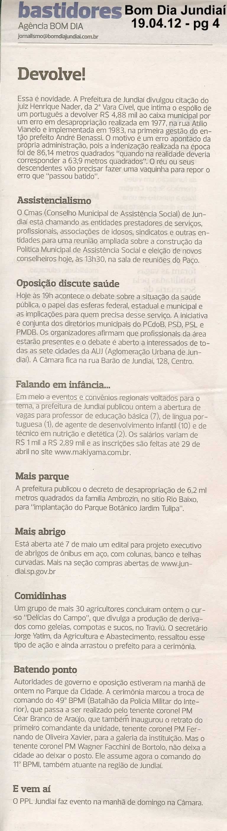 Bom Dia Jundiaí - 19/04/2012