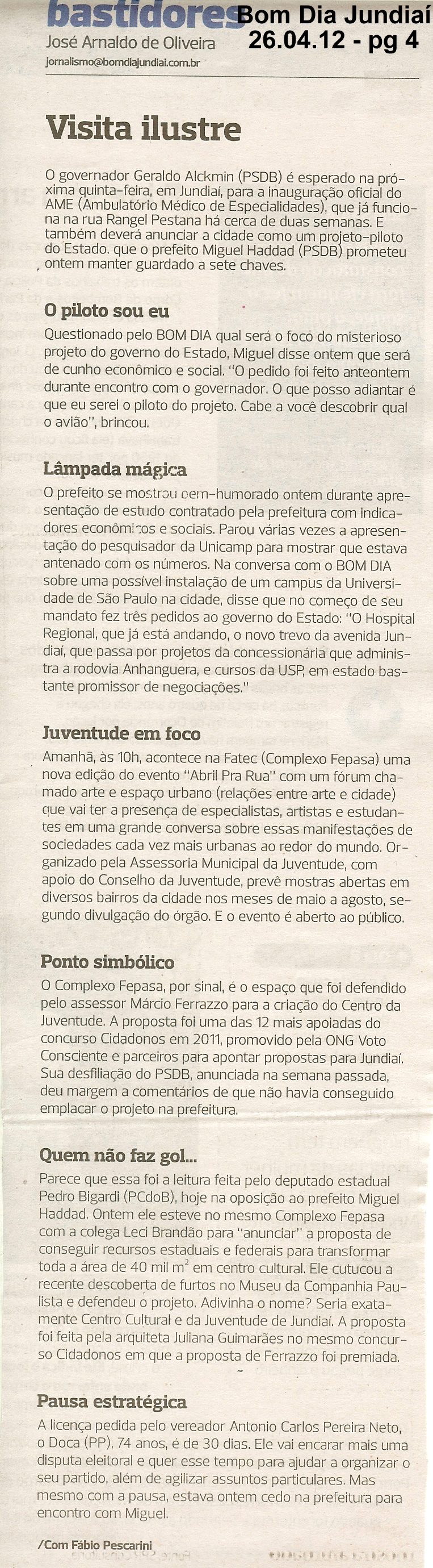 Bom Dia Jundiaí - 26/04/2012
