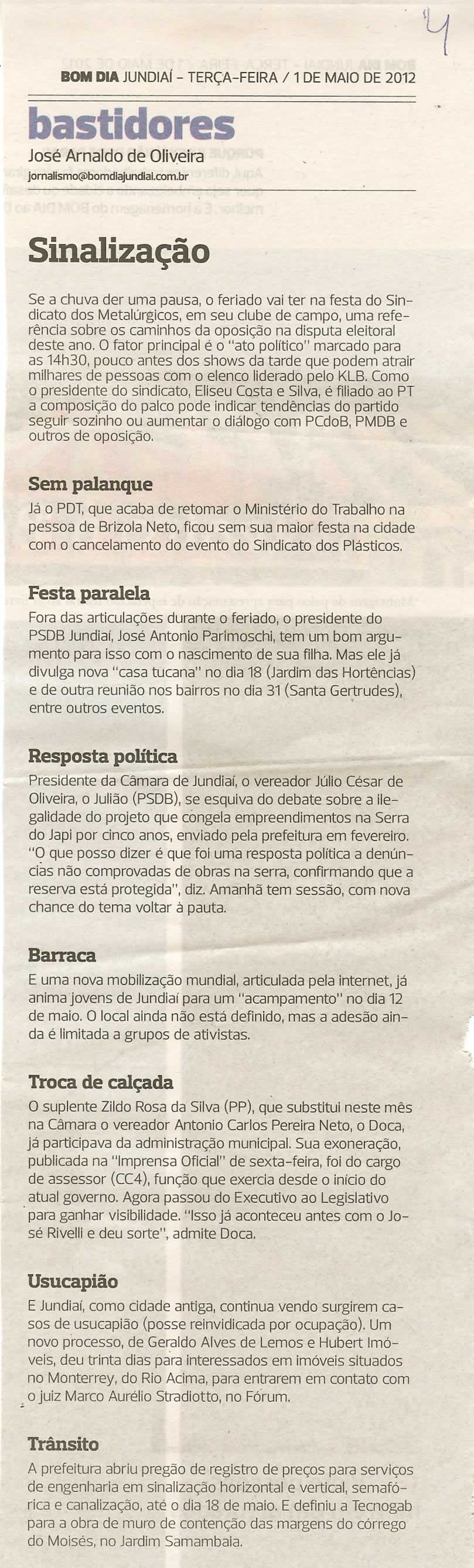 Bom Dia Jundiaí - 01/05/2012