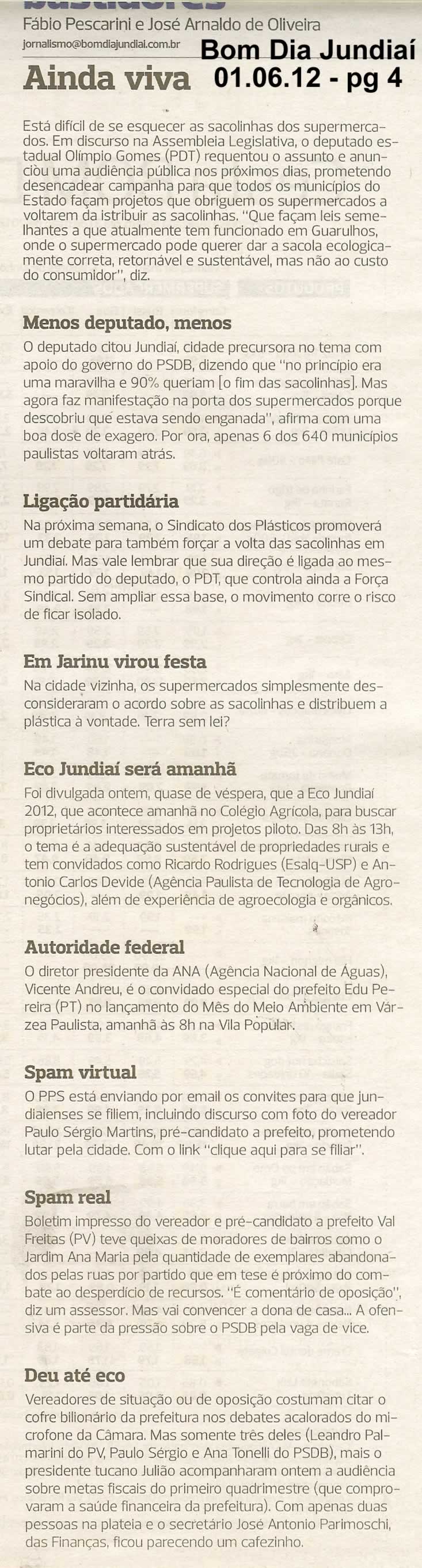 Bom Dia Jundiaí - 01/06/2012
