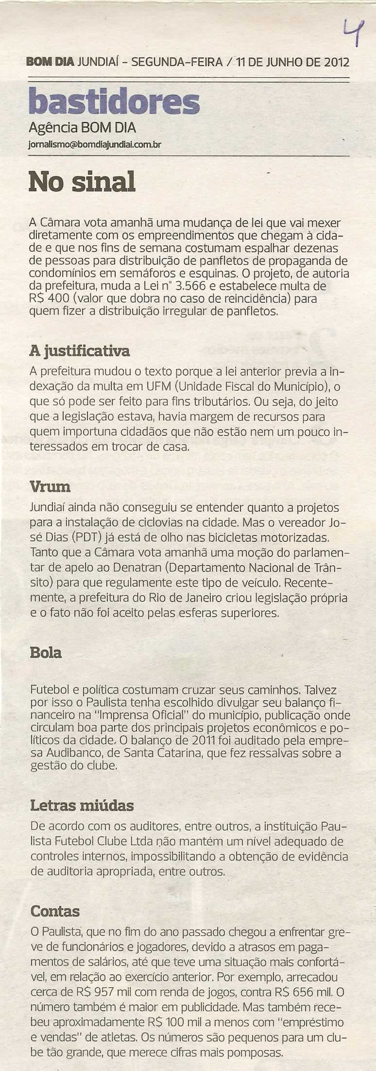 Bom Dia Jundiaí - 11/06/2012