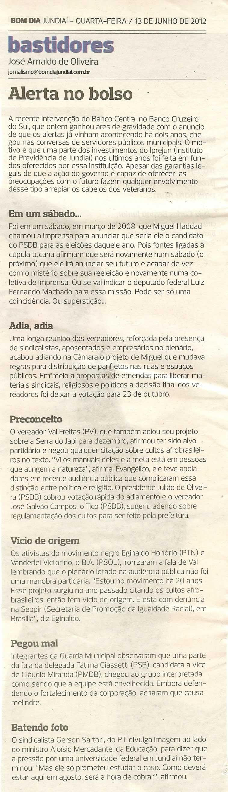 Bom Dia Jundiaí - 13/06/2012