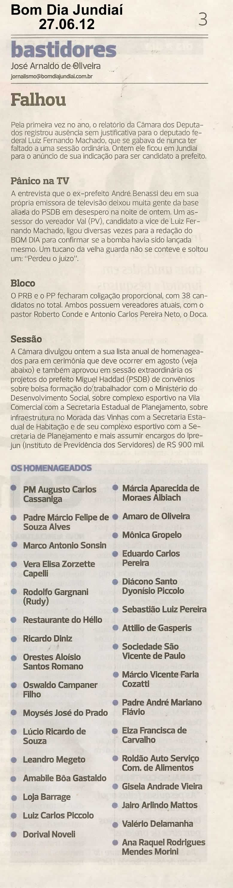 Bom Dia Jundiaí - 27/06/2012