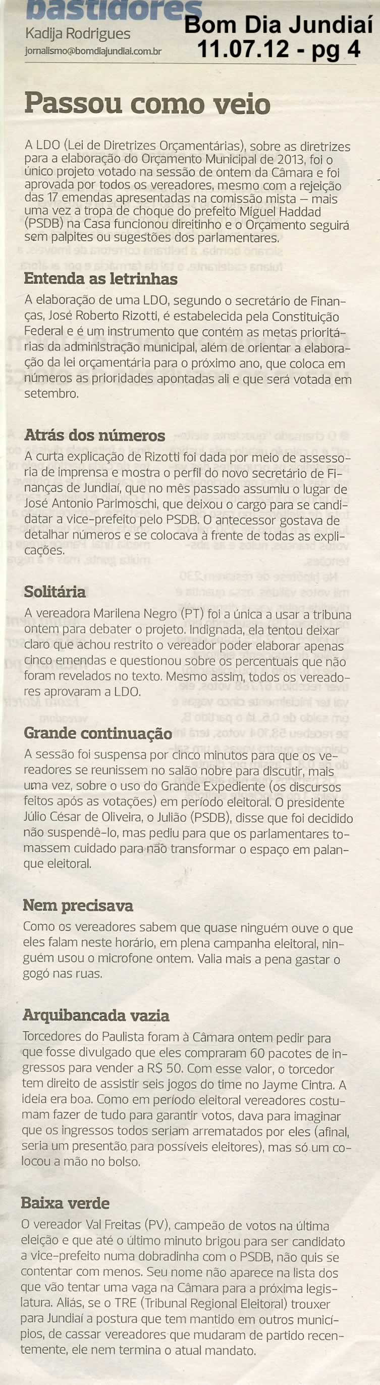 Bom Dia Jundiaí - 11/07/2012