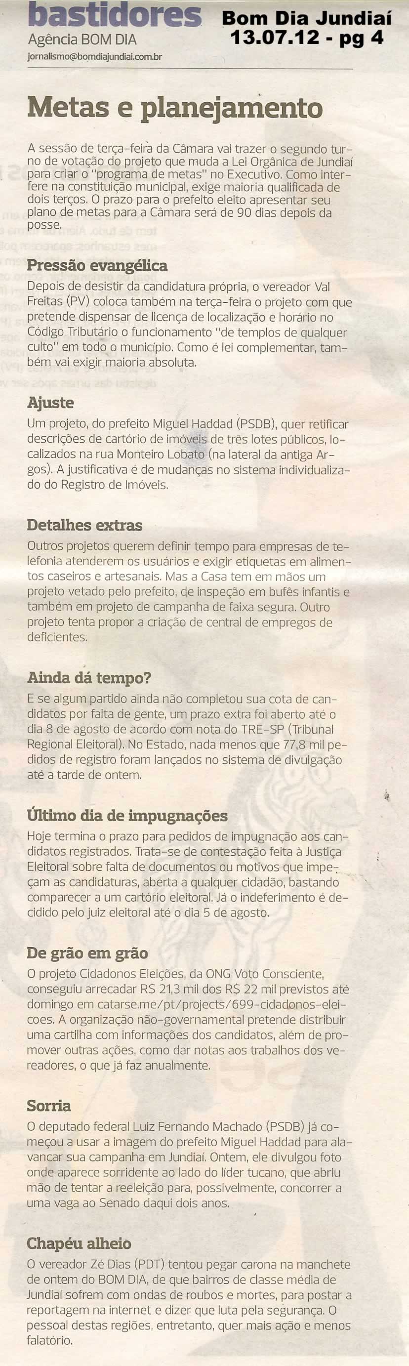 Bom Dia Jundiaí - 13/07/2012