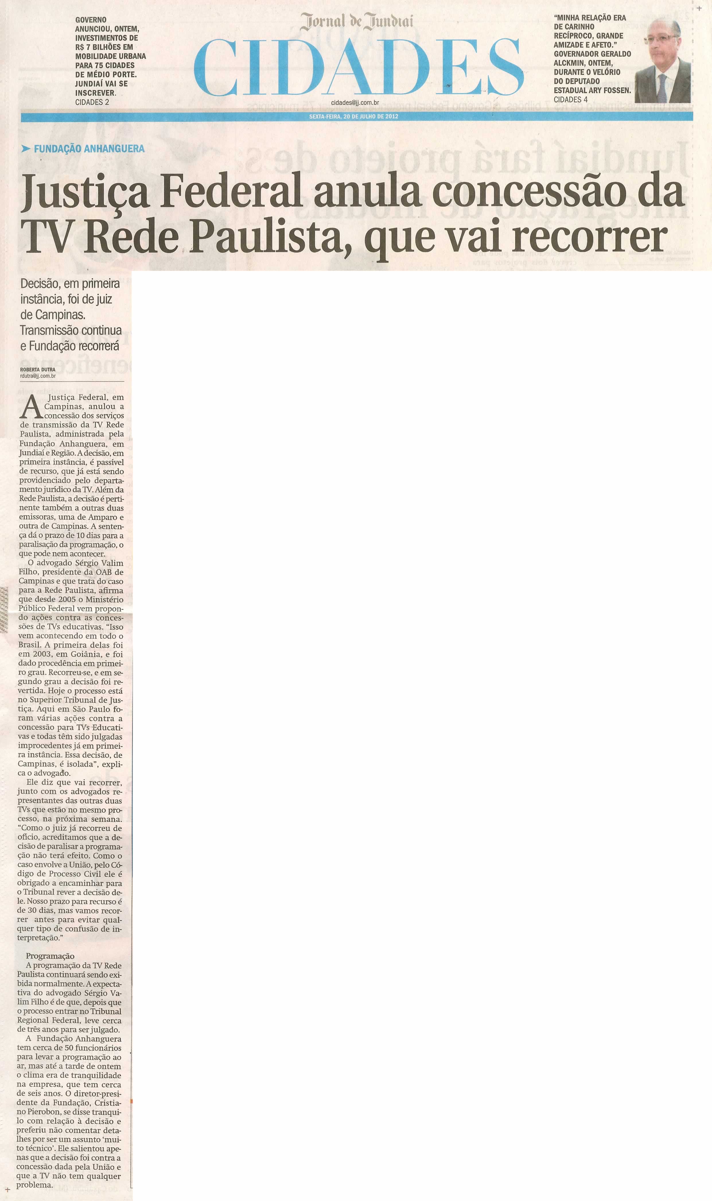 Jornal de Jundiaí - 20/07/2012