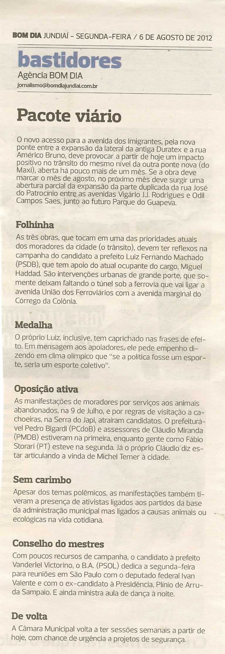 Bom Dia Jundiaí - 06/08/2012
