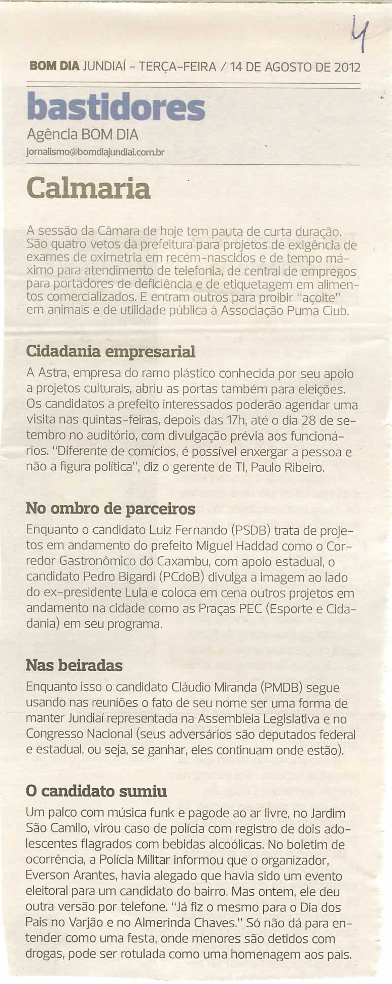Bom Dia Jundiaí - 14/08/2012
