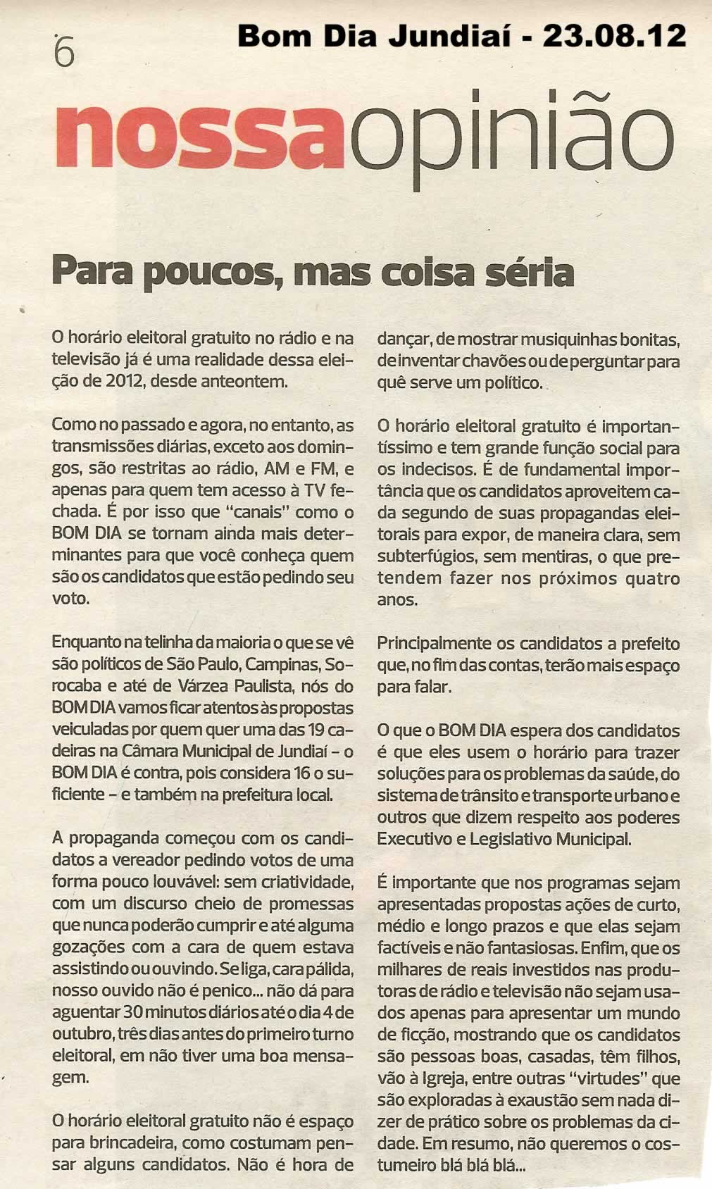 Bom Dia Jundiaí - 23/08/2012
