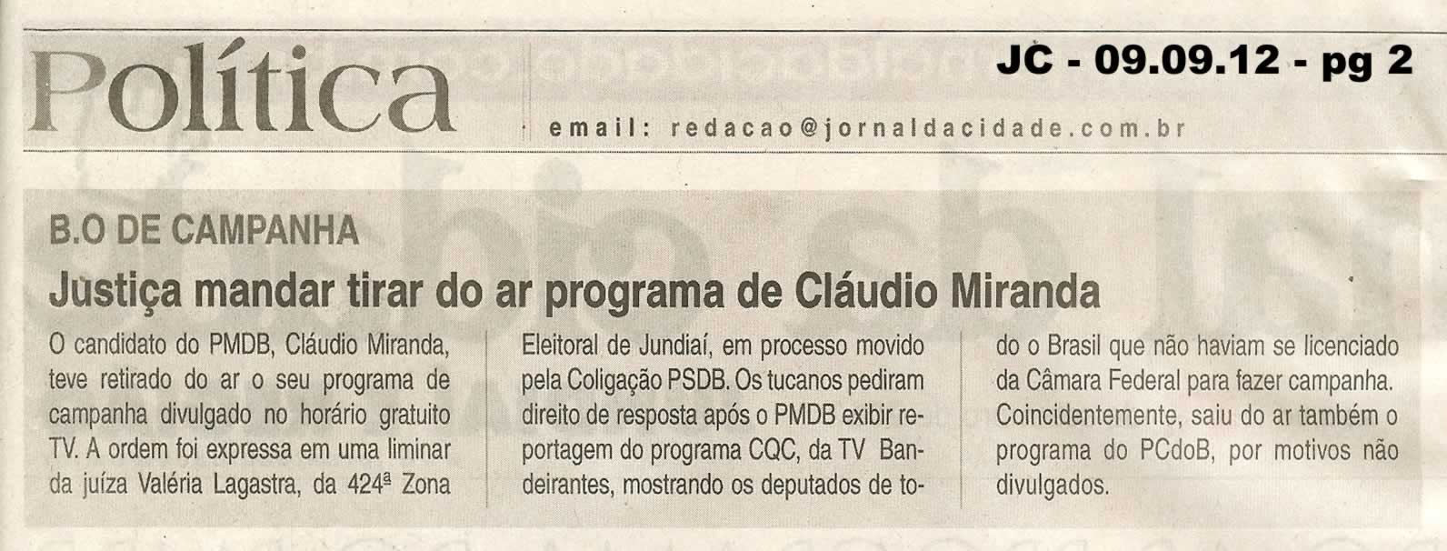 Jornal da Cidade - 09/09/2012
